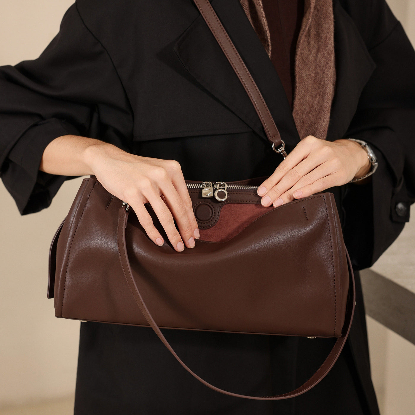 Top Handle Leather Shoulder Bag