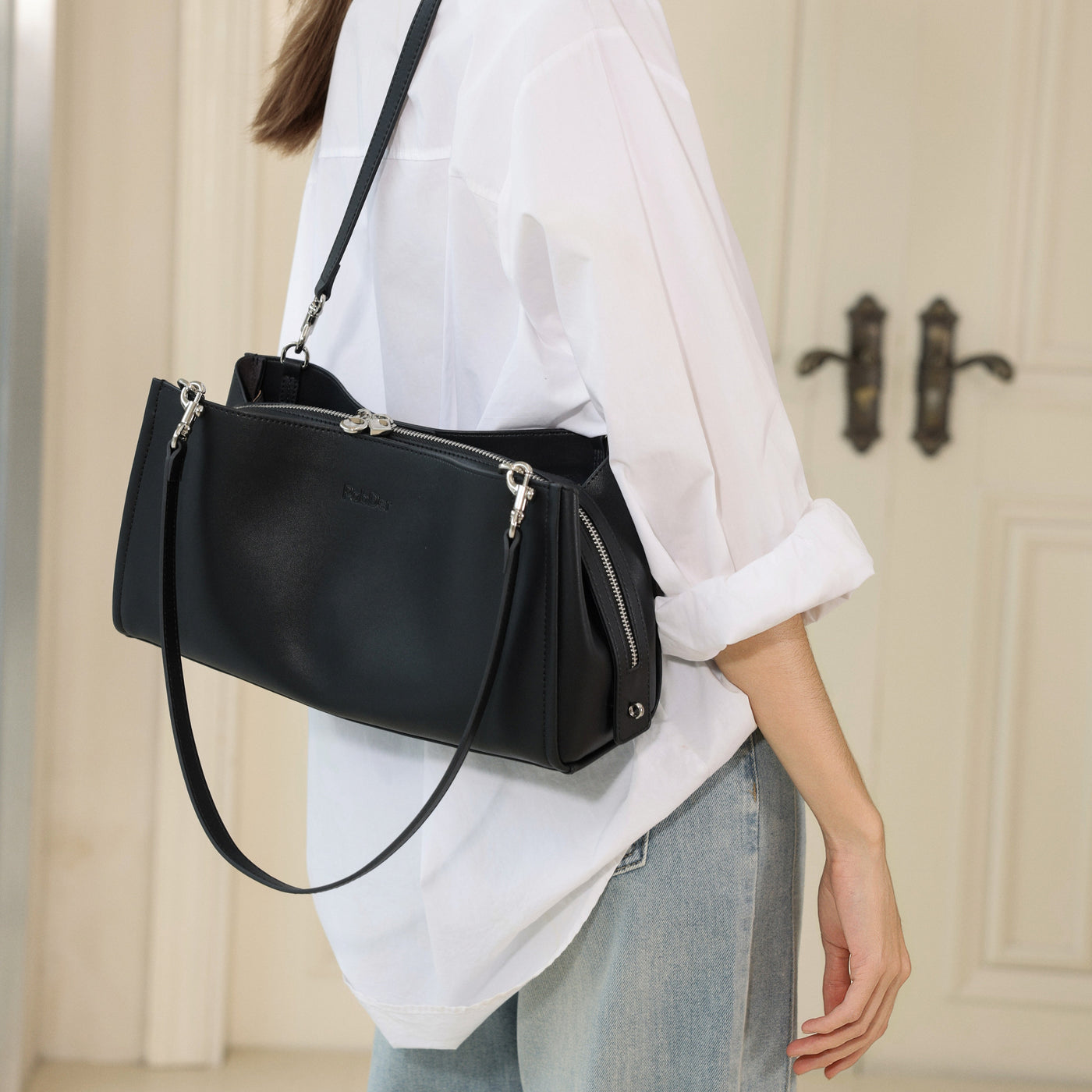Top Handle Leather Shoulder Bag