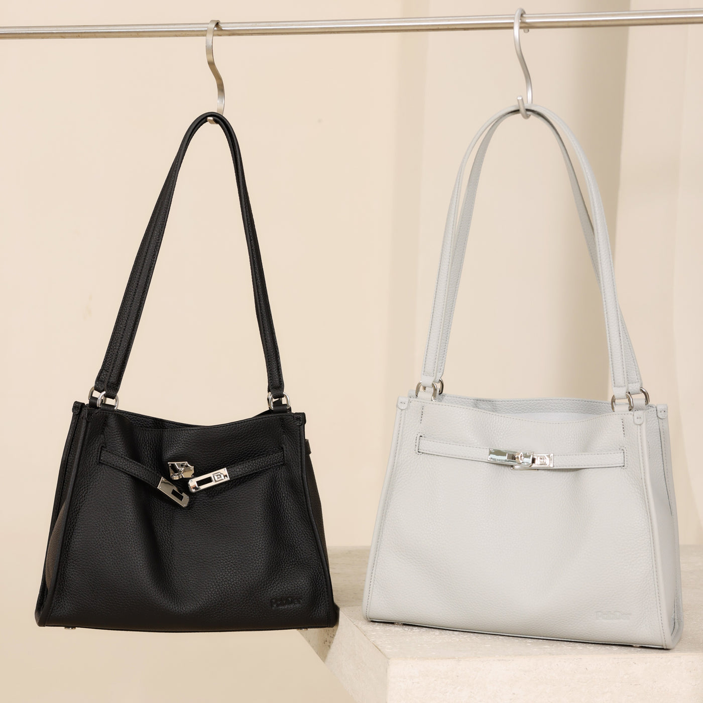 Embossed Leather Rectangular Buckled Purse