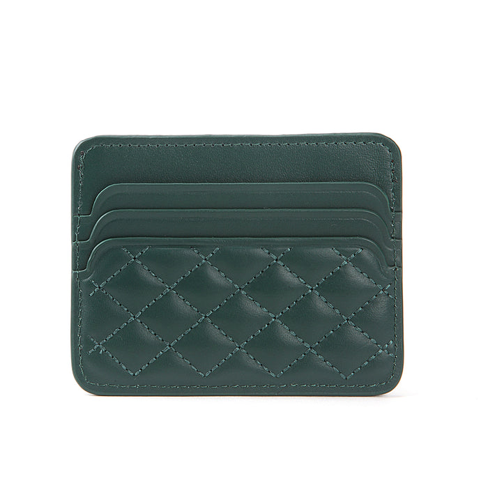 Quilted Diamond Leather Card Holder Wallet