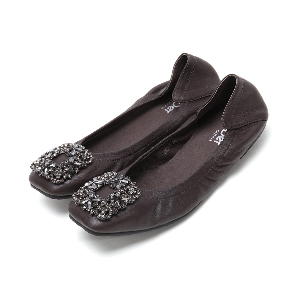 Ladies Square Toe Gem Flats