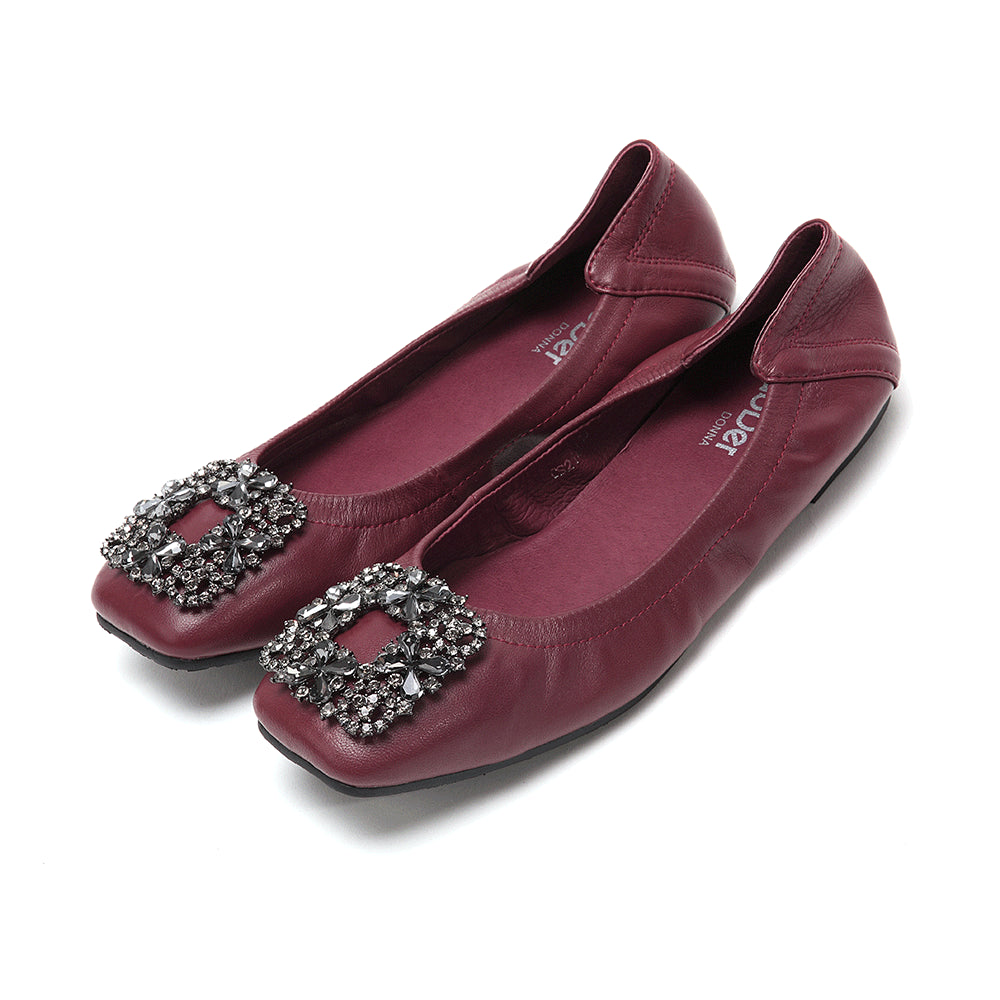 Ladies Square Toe Gem Flats