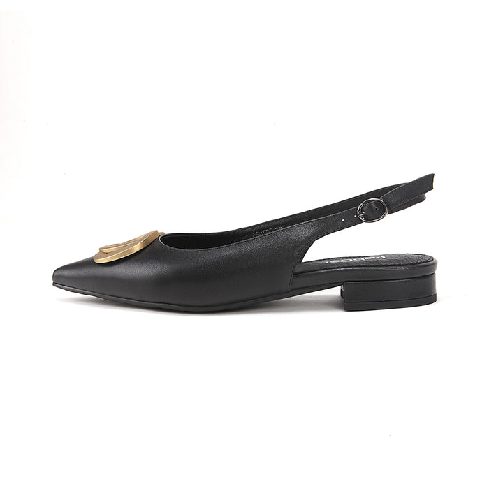 Pointed Toe Sling-Back Flats With Metallic Décor