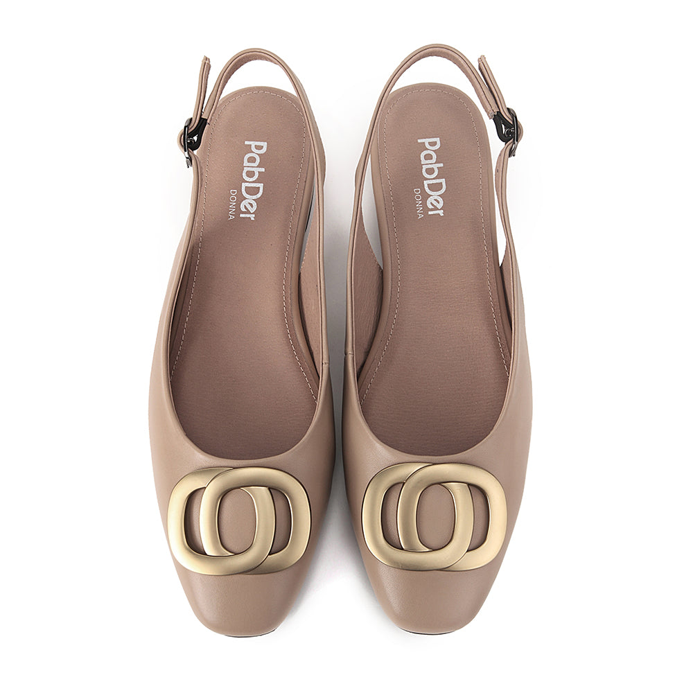 Round Toe Sling-Back With Metal Décor
