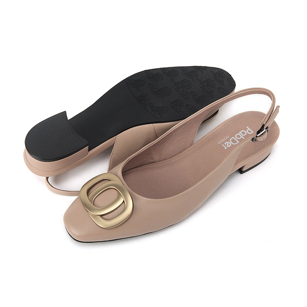 Round Toe Sling-Back With Metal Décor