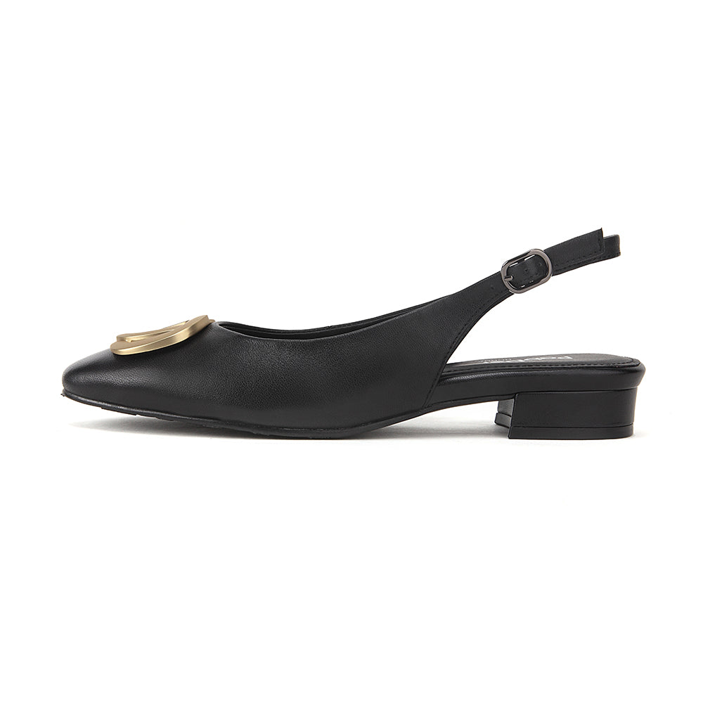 Round Toe Sling-Back With Metal Décor