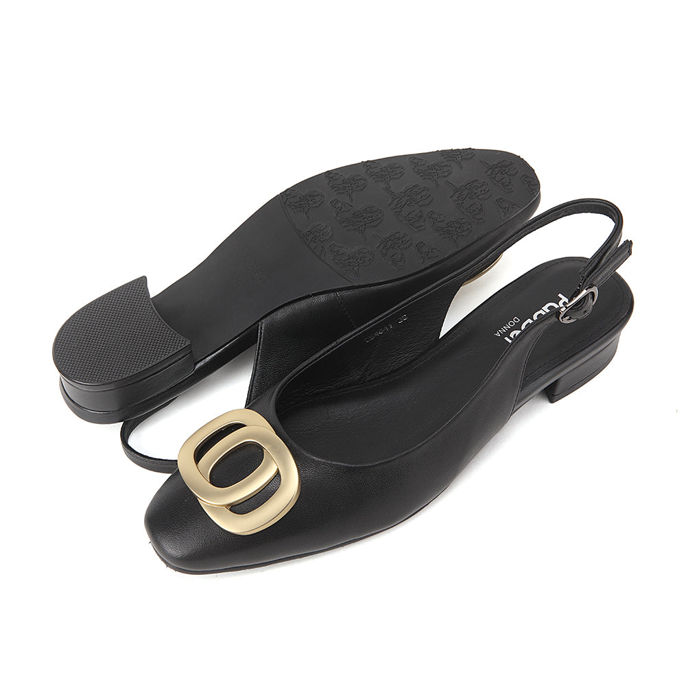 Round Toe Sling-Back With Metal Décor