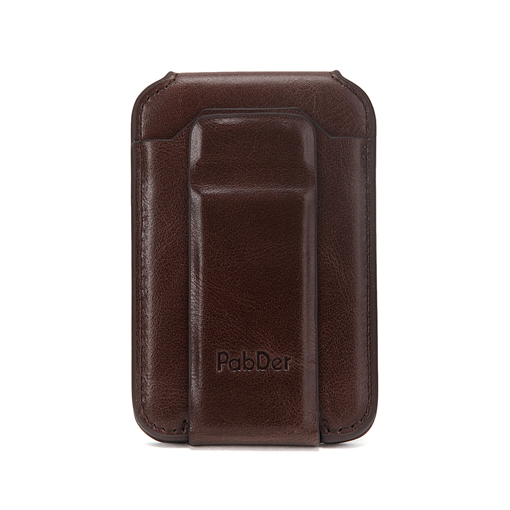 Leather Card Holder With Magnetic Cellphone Attachment Tripod