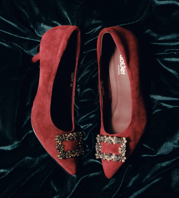 Suede Rhinestone High Heels