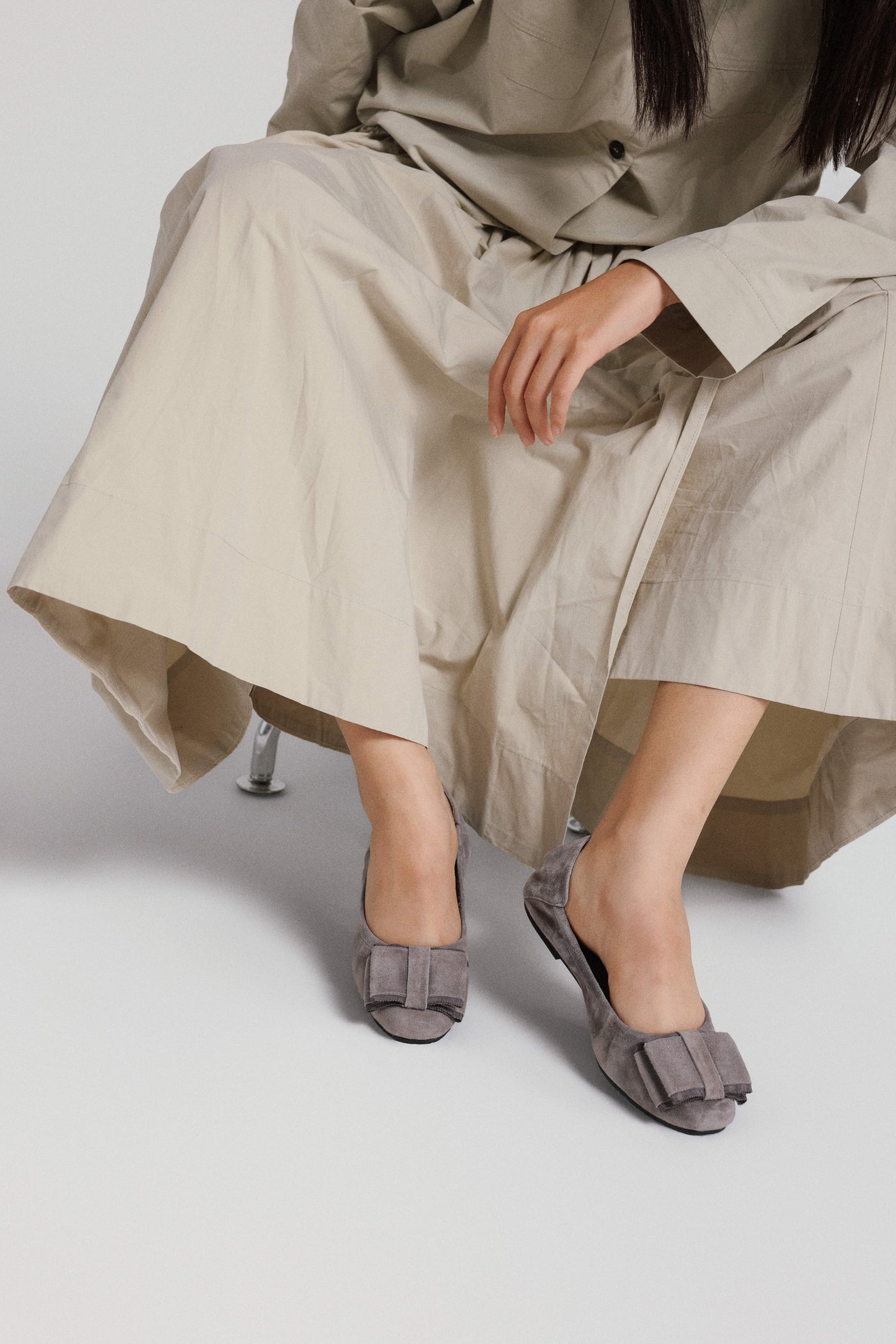 Suede Large Ribbon Ballet Flats