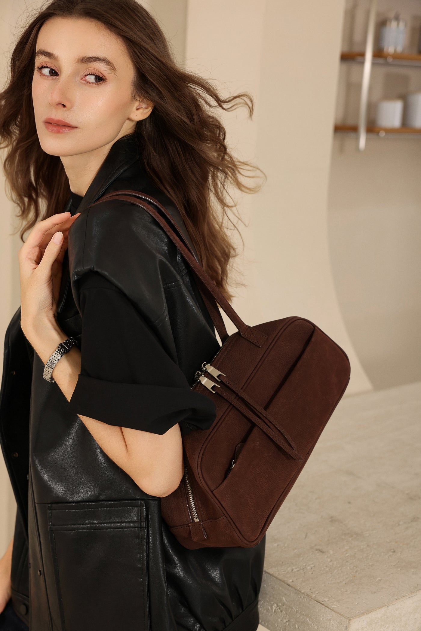 Small Suede Rectangular Leather Purse