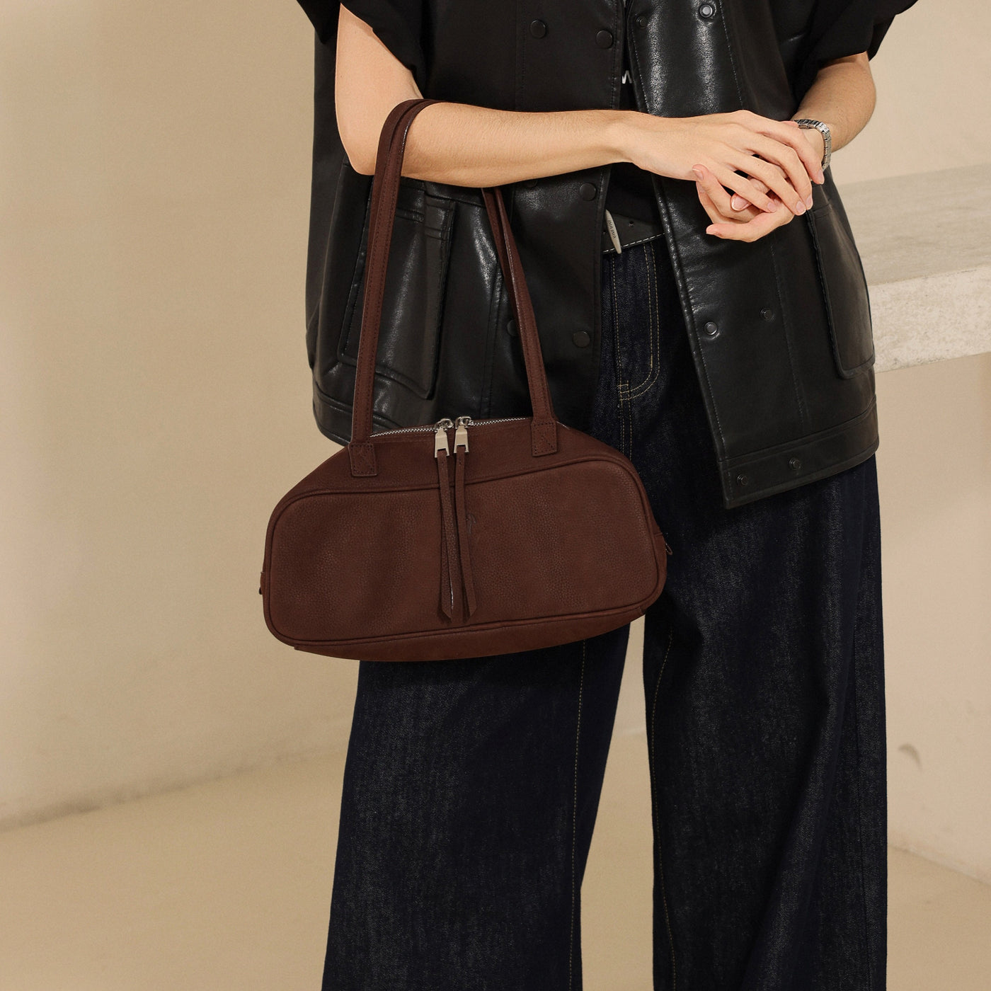 Small Suede Rectangular Leather Purse