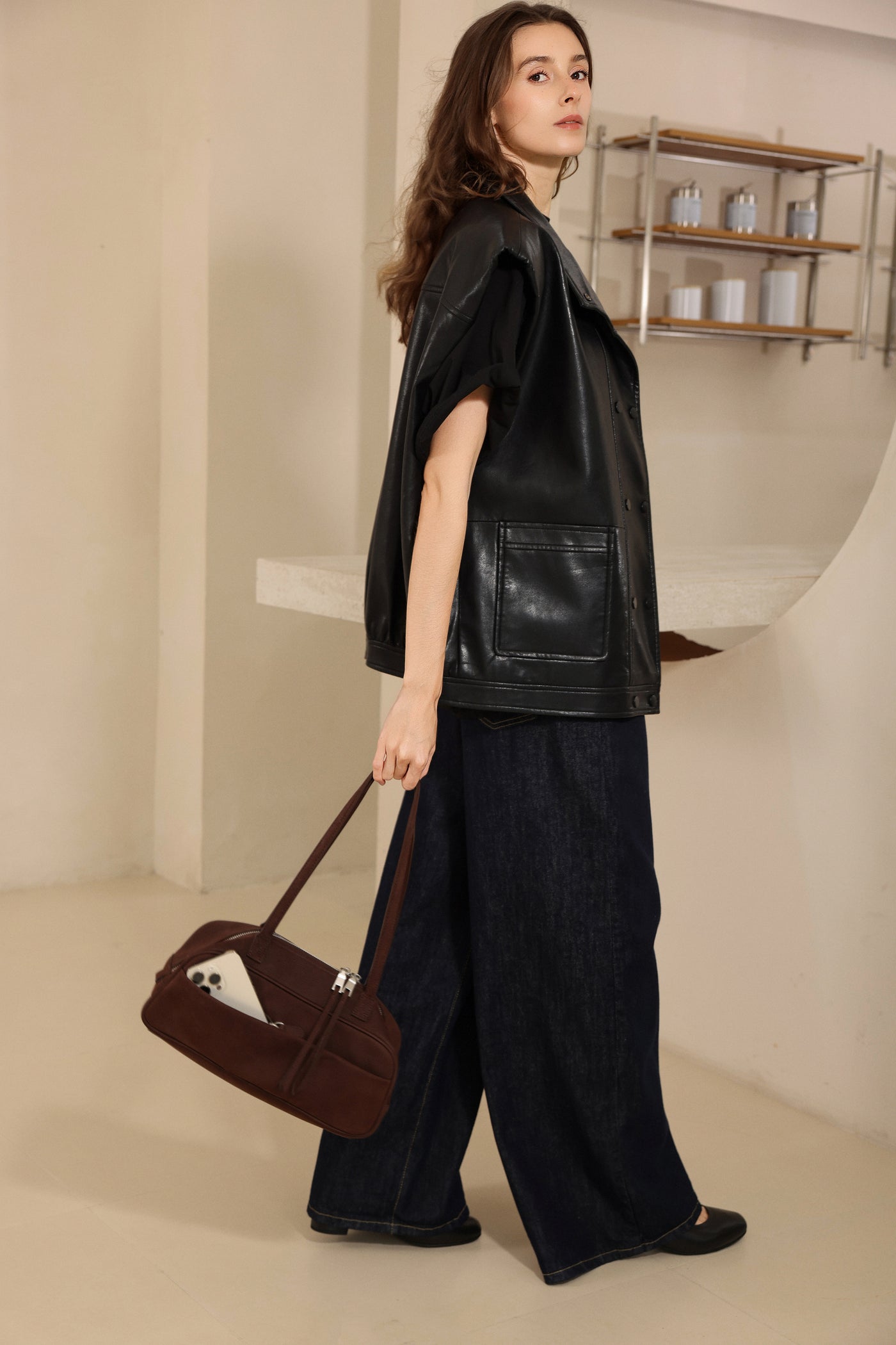 Small Suede Rectangular Leather Purse