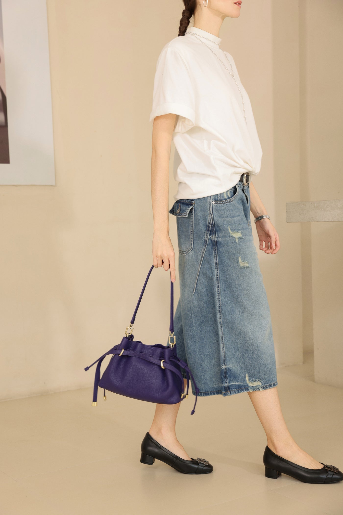 Small Drawstring Scrunch Leather Bag