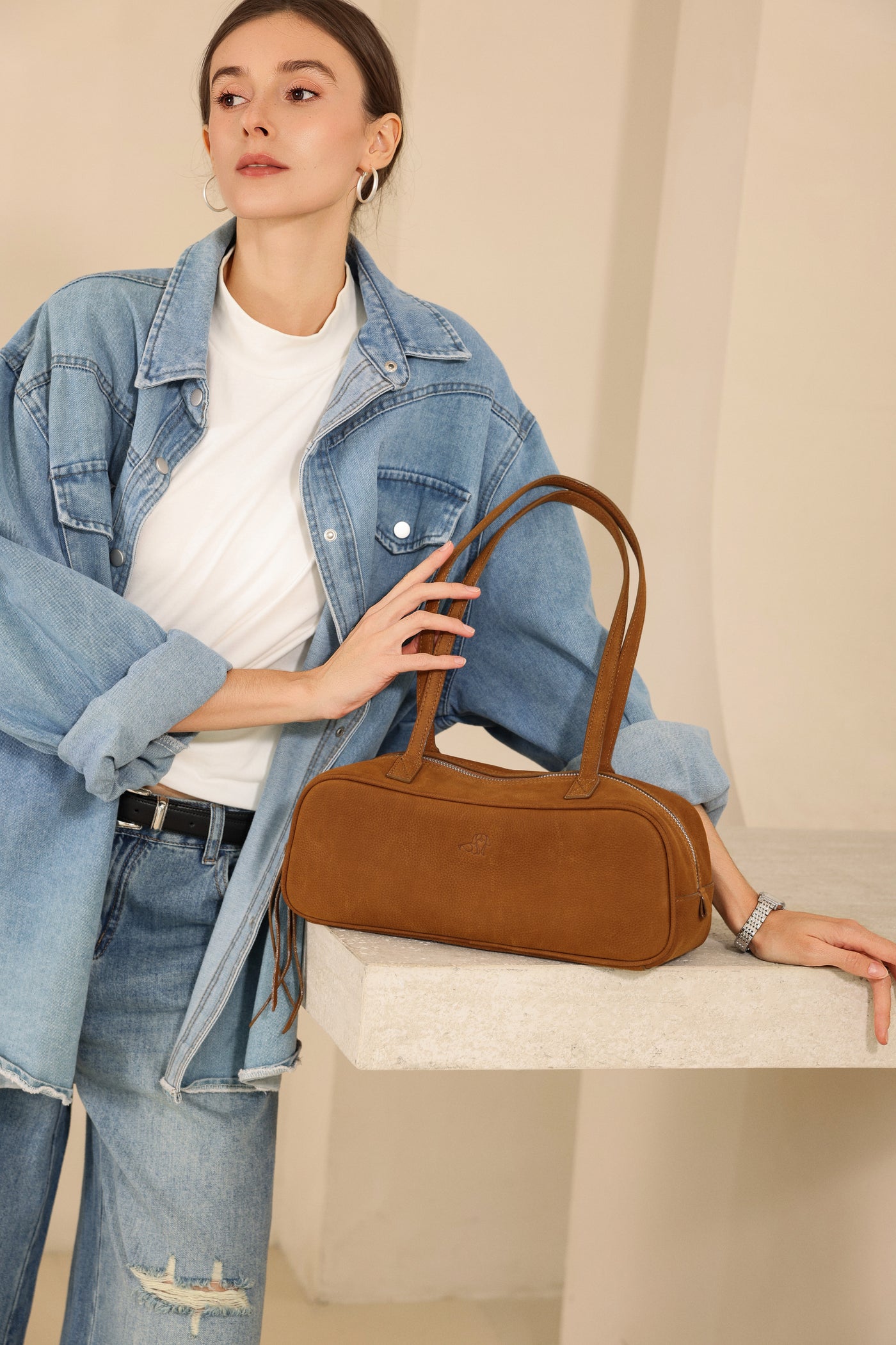 Small Suede Rectangular Leather Purse