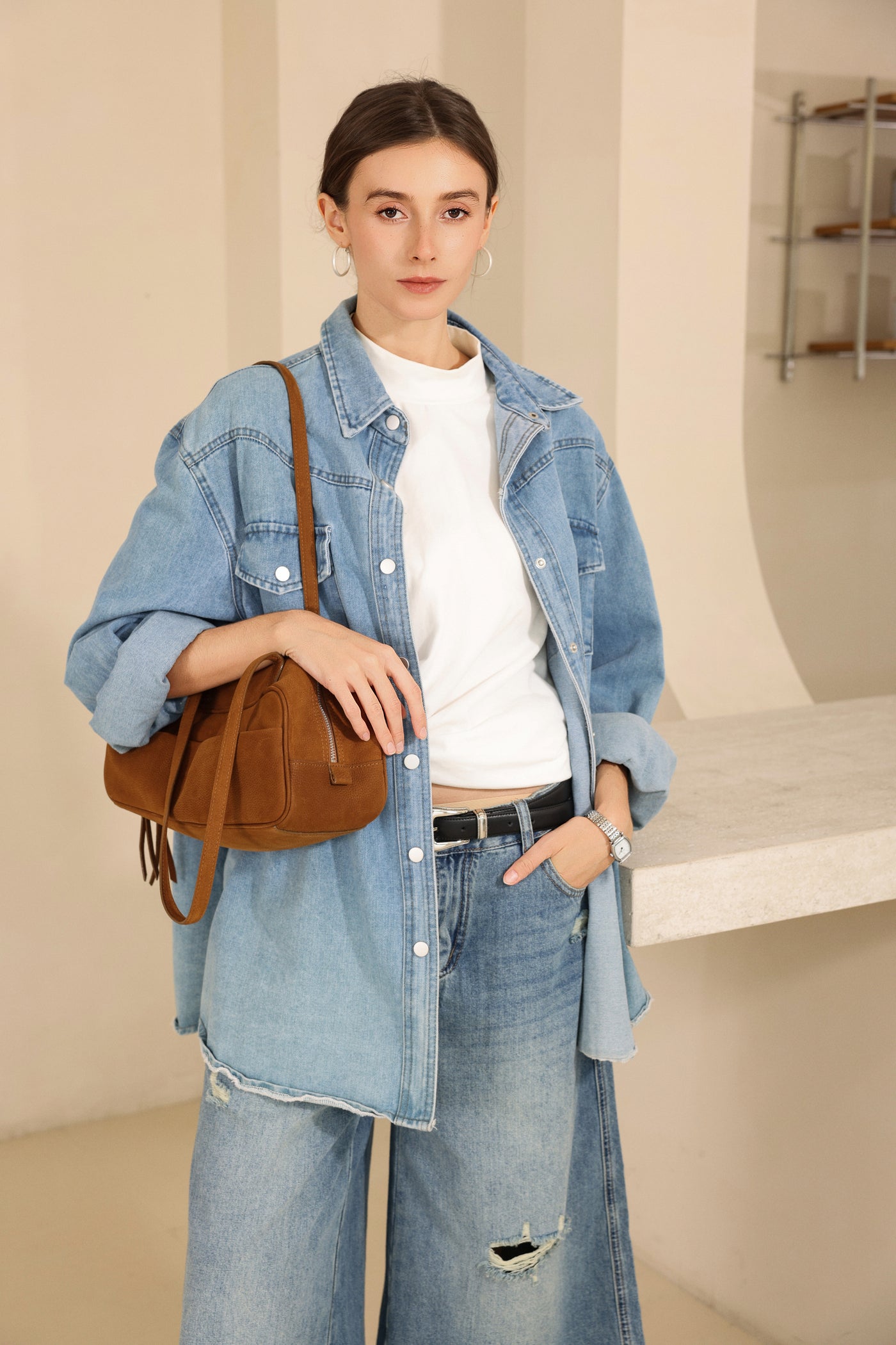 Small Suede Rectangular Leather Purse