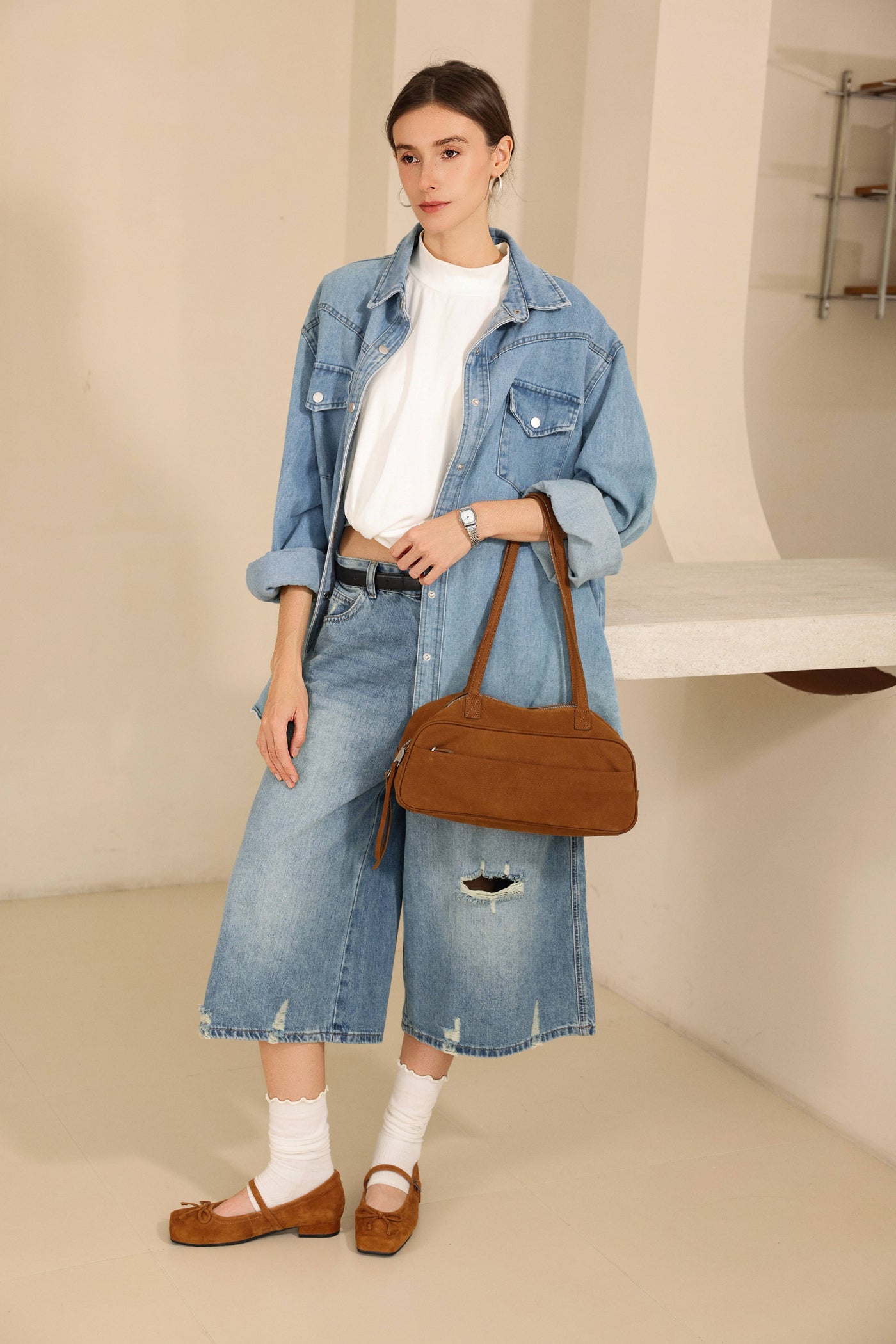 Small Suede Rectangular Leather Purse