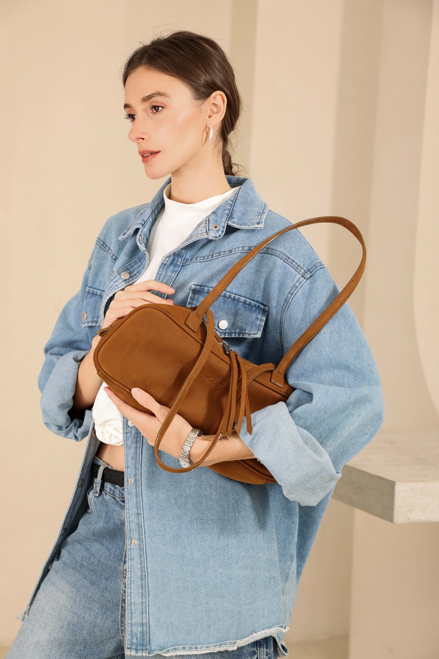 Small Suede Rectangular Leather Purse