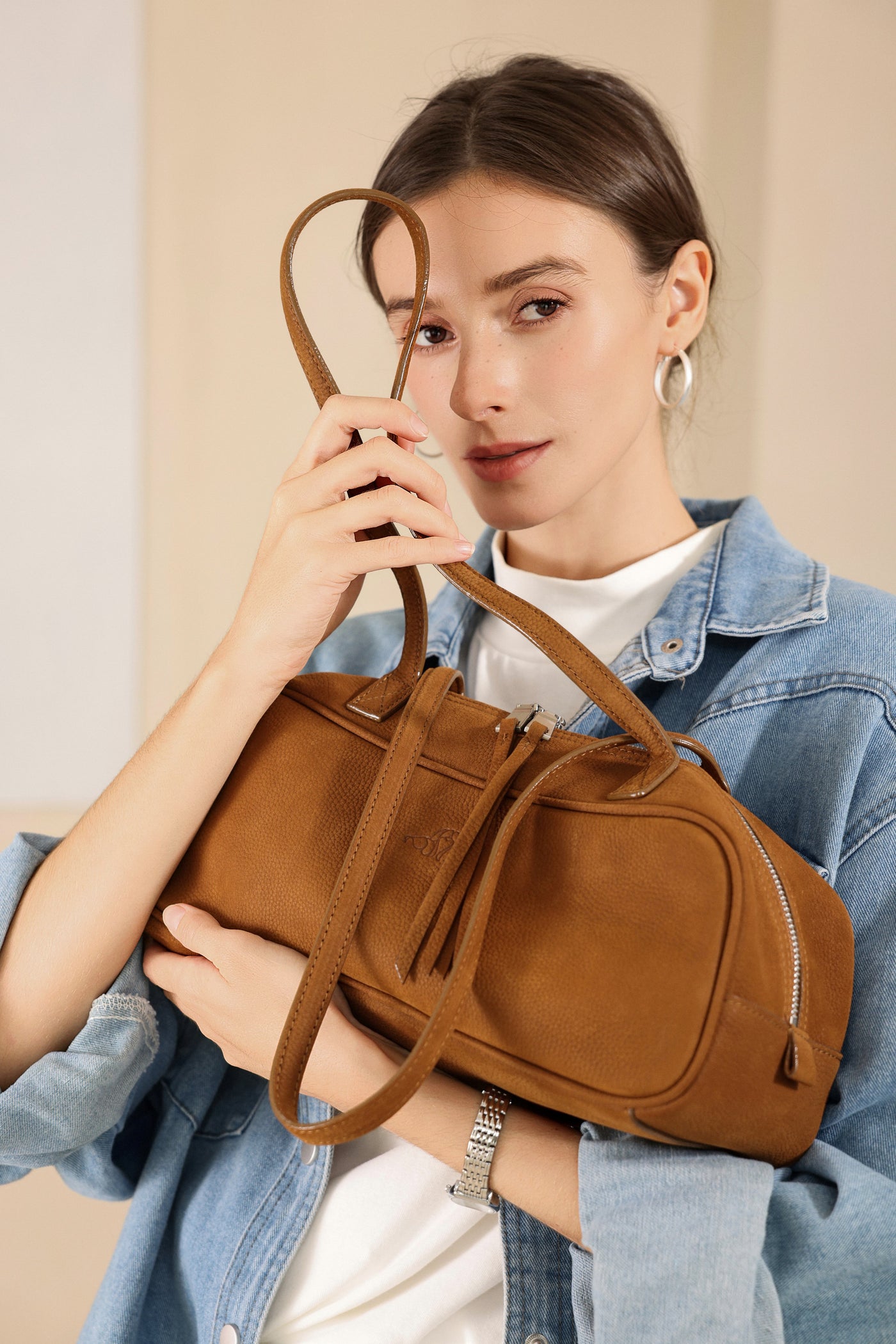 Small Suede Rectangular Leather Purse