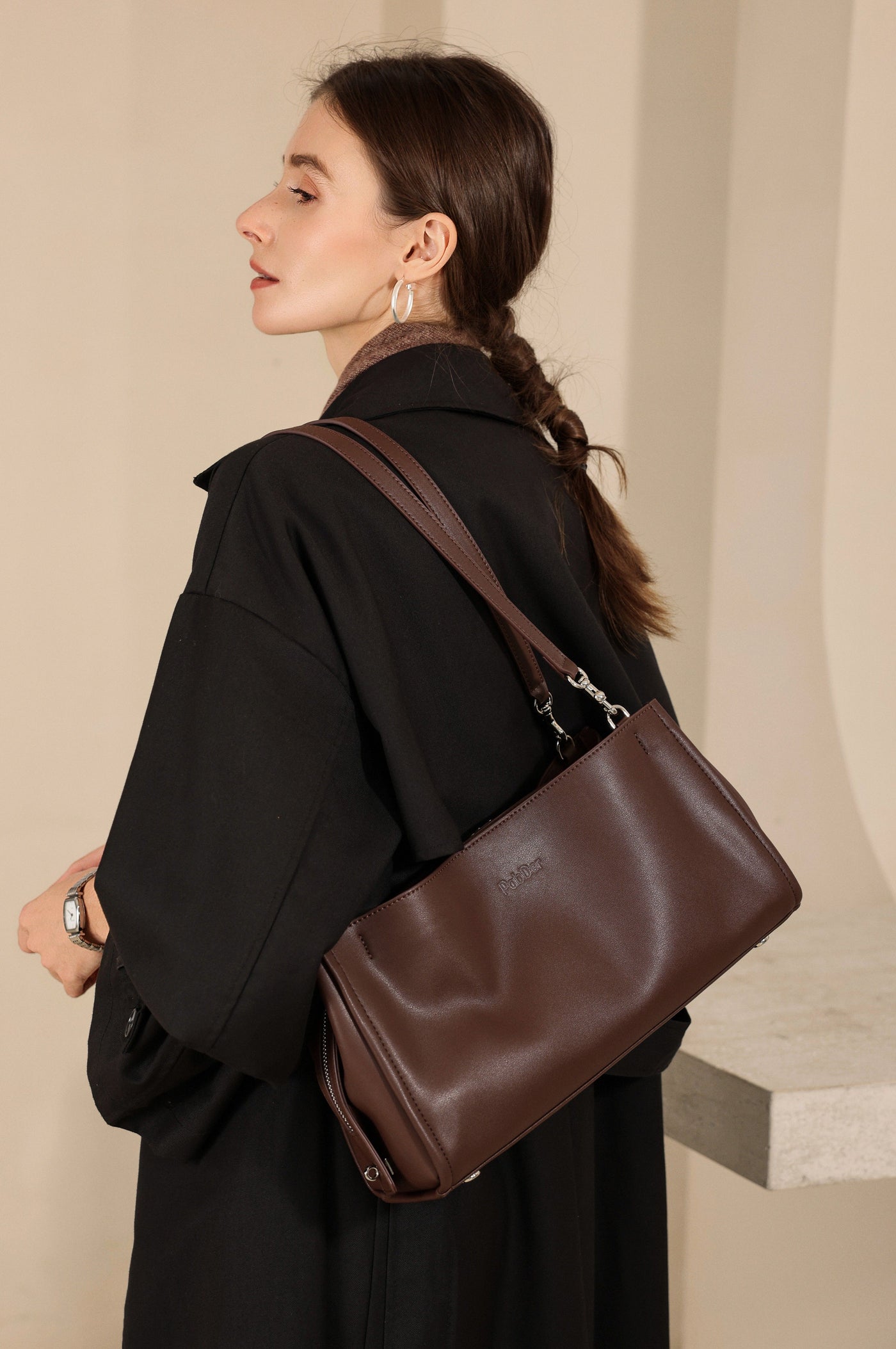 Top Handle Leather Shoulder Bag