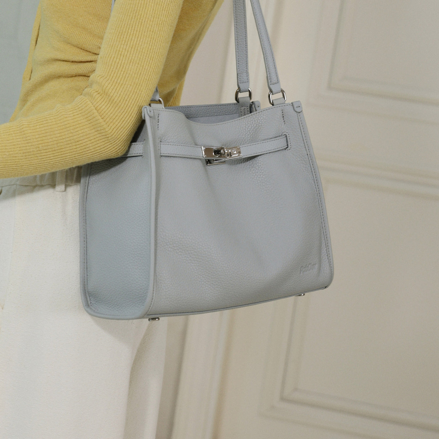 Embossed Leather Rectangular Buckled Purse
