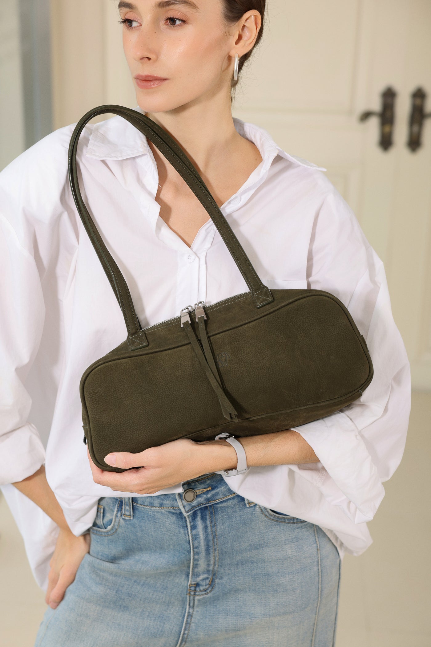 Small Suede Rectangular Leather Purse