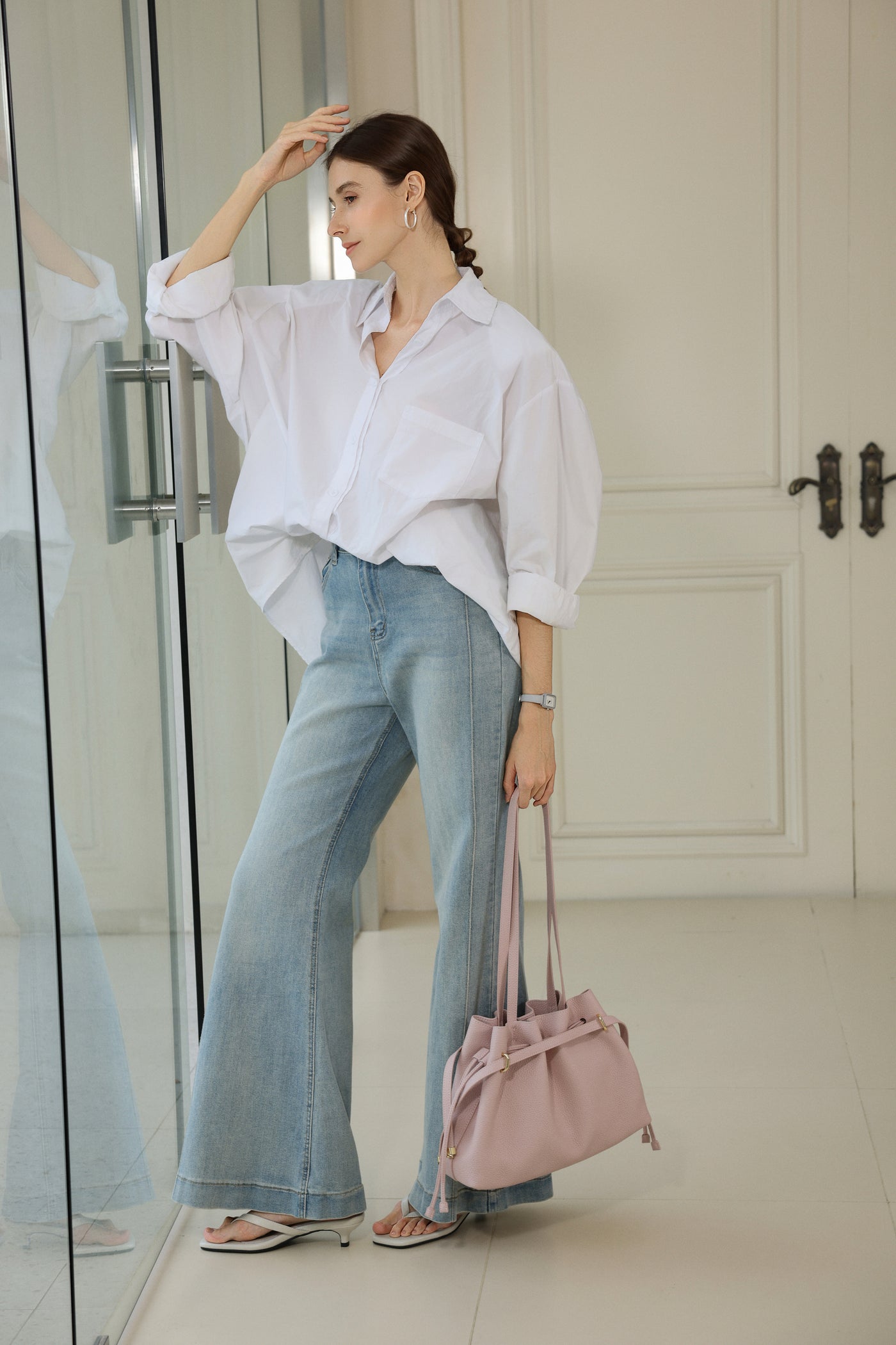 Medium Drawstring Scrunch Leather Bag