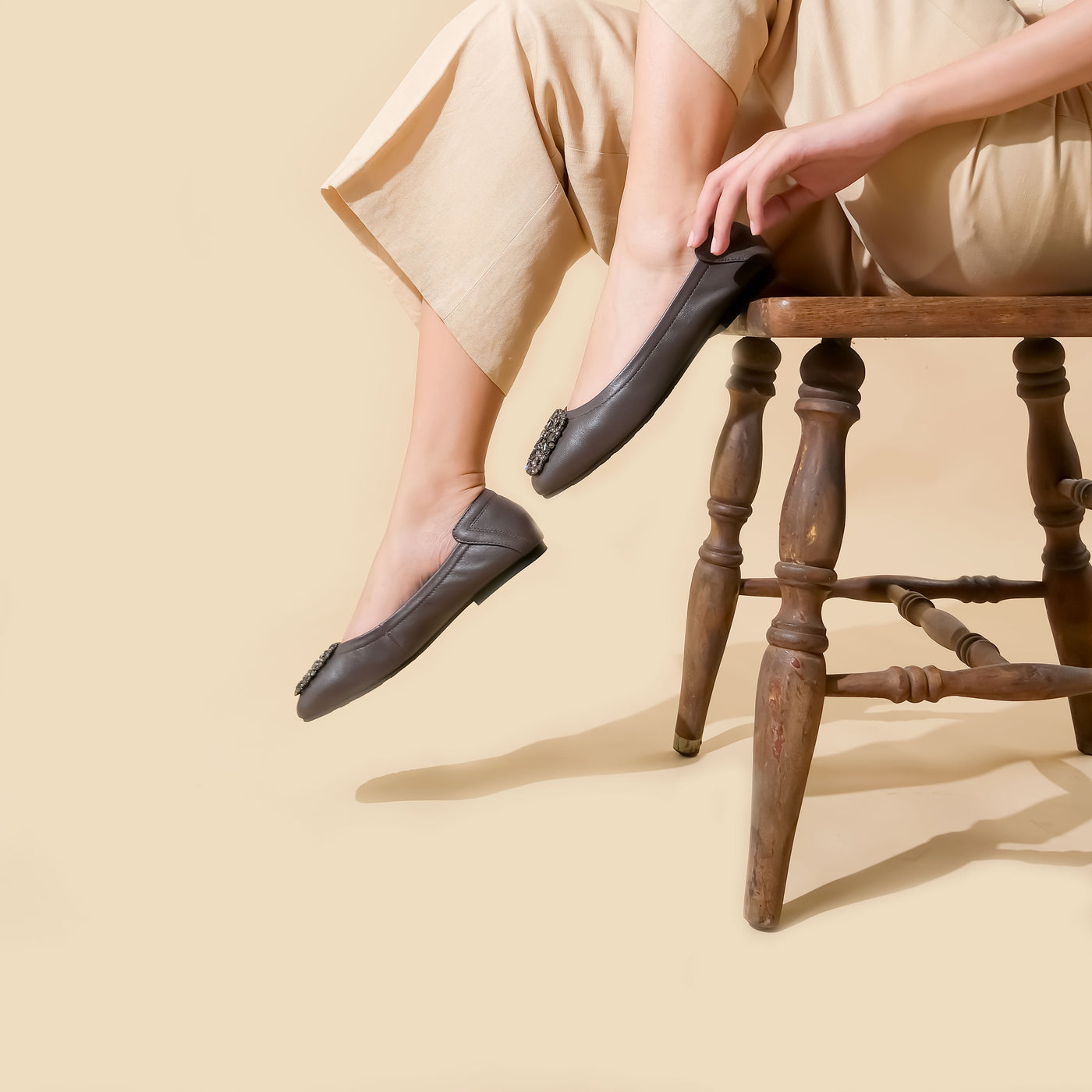Ladies Square Toe Gem Flats