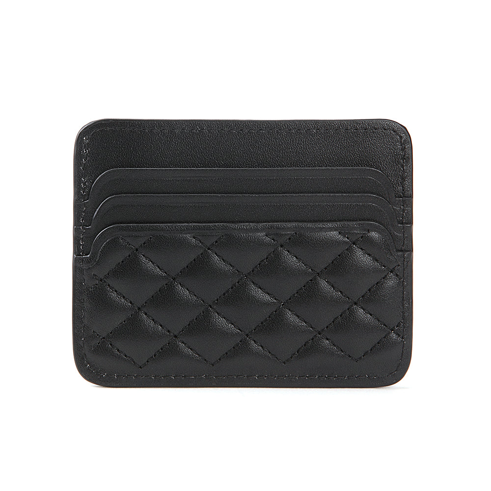 Quilted Diamond Leather Card Holder Wallet