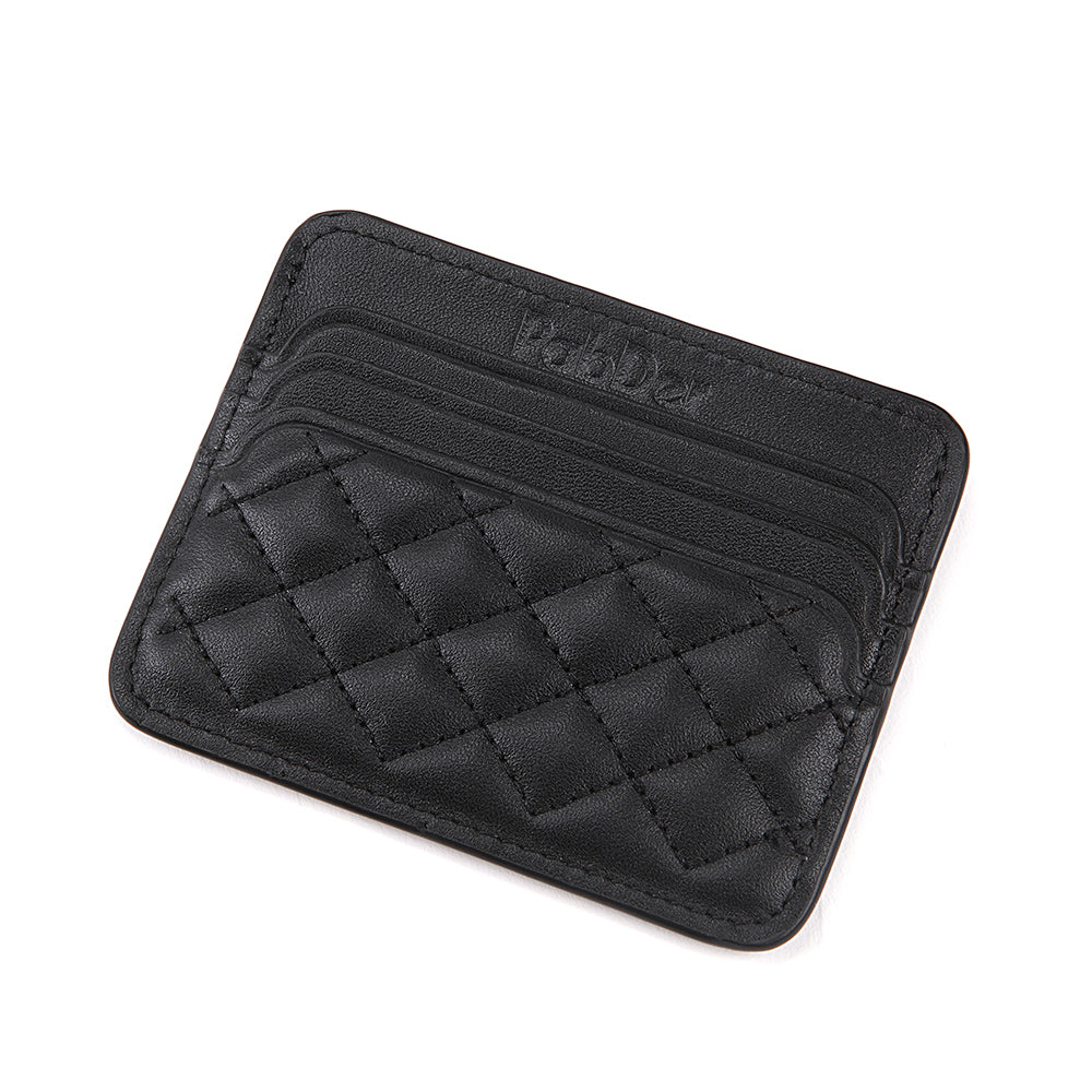 Quilted Diamond Leather Card Holder Wallet