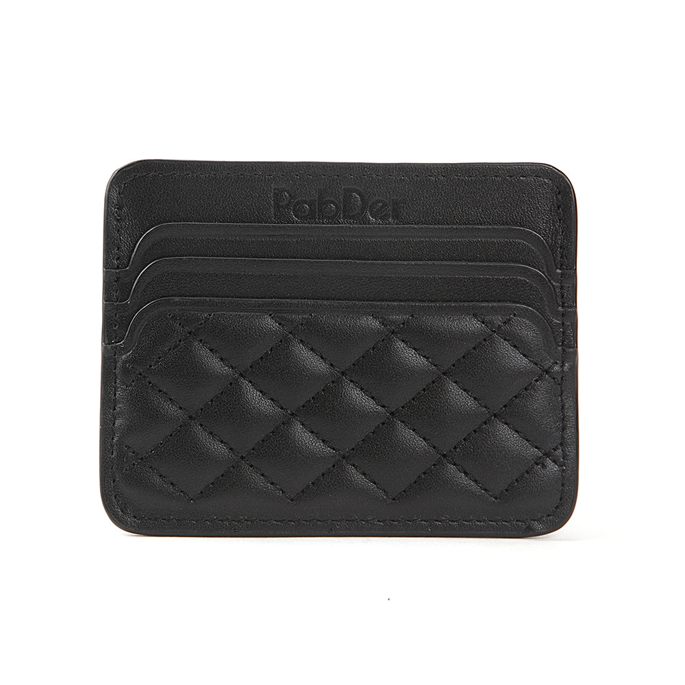 Quilted Diamond Leather Card Holder Wallet