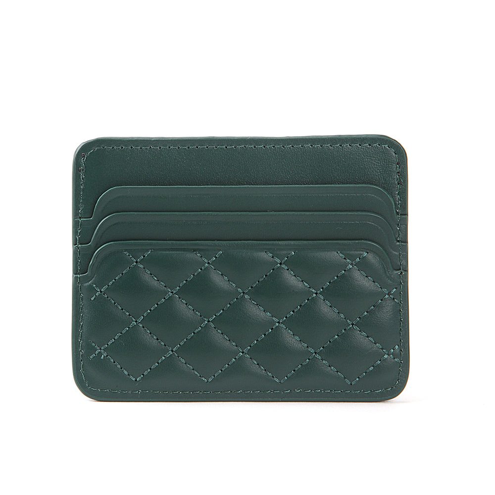 Quilted Diamond Leather Card Holder Wallet