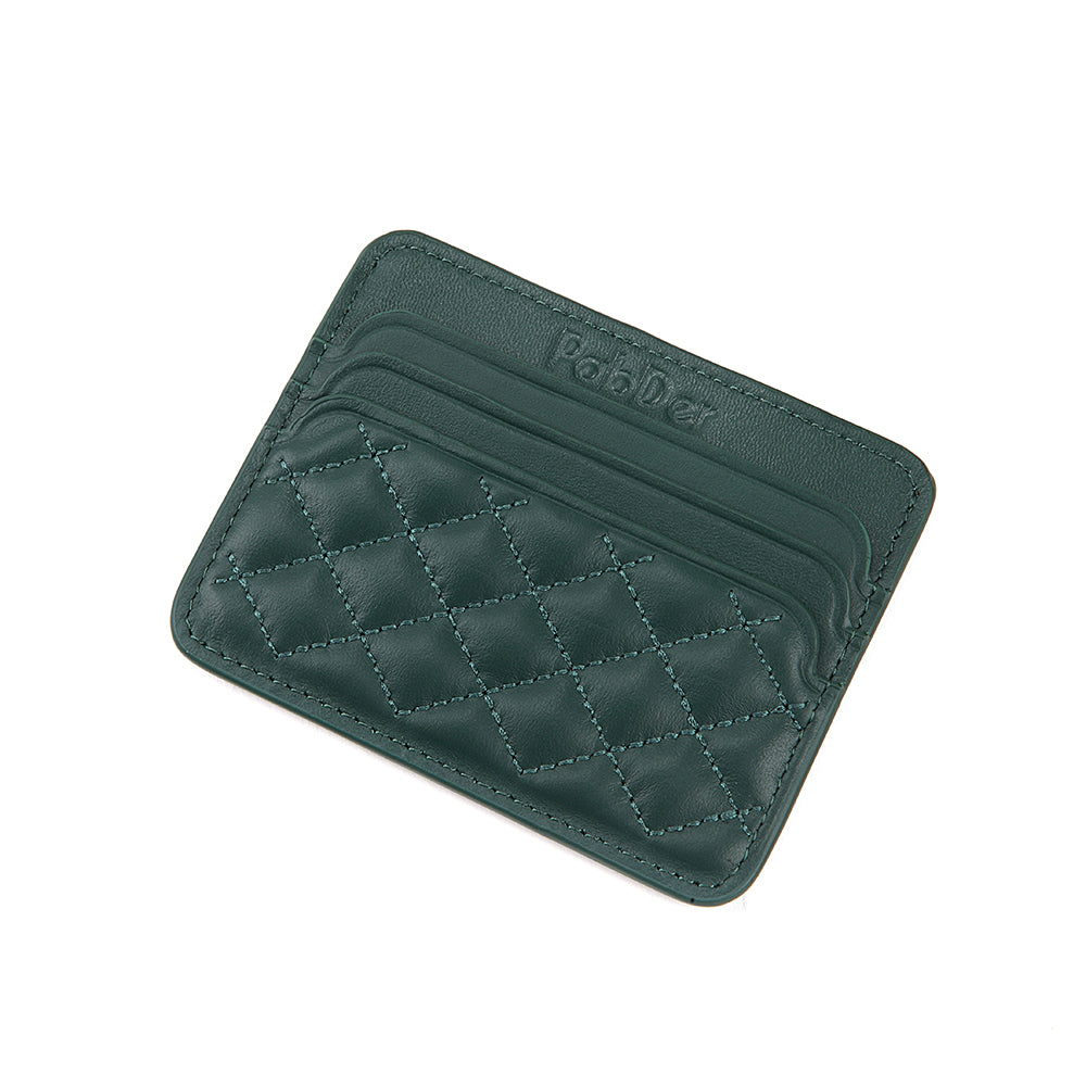 Quilted Diamond Leather Card Holder Wallet