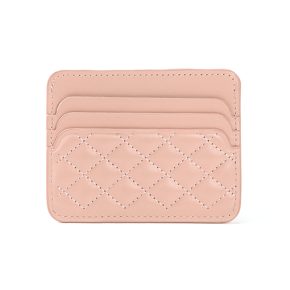 Quilted Diamond Leather Card Holder Wallet