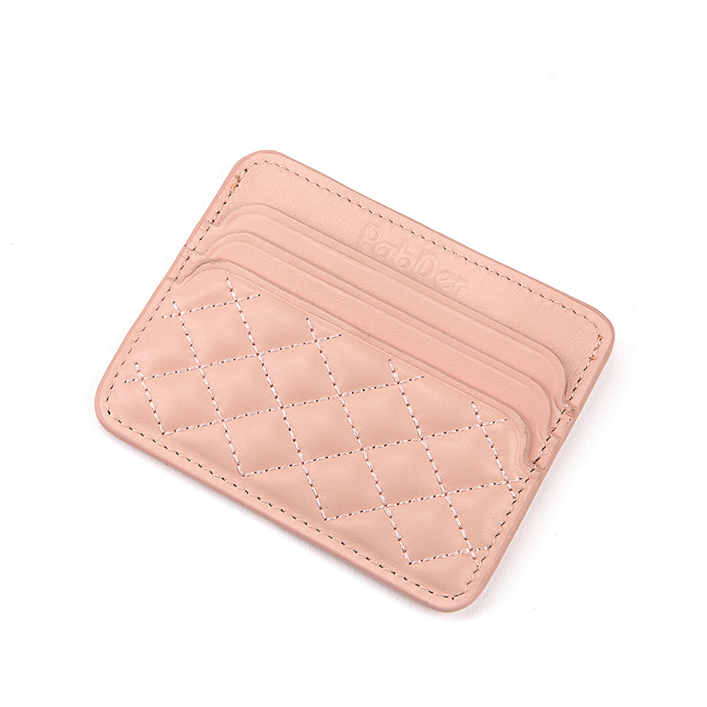 Quilted Diamond Leather Card Holder Wallet