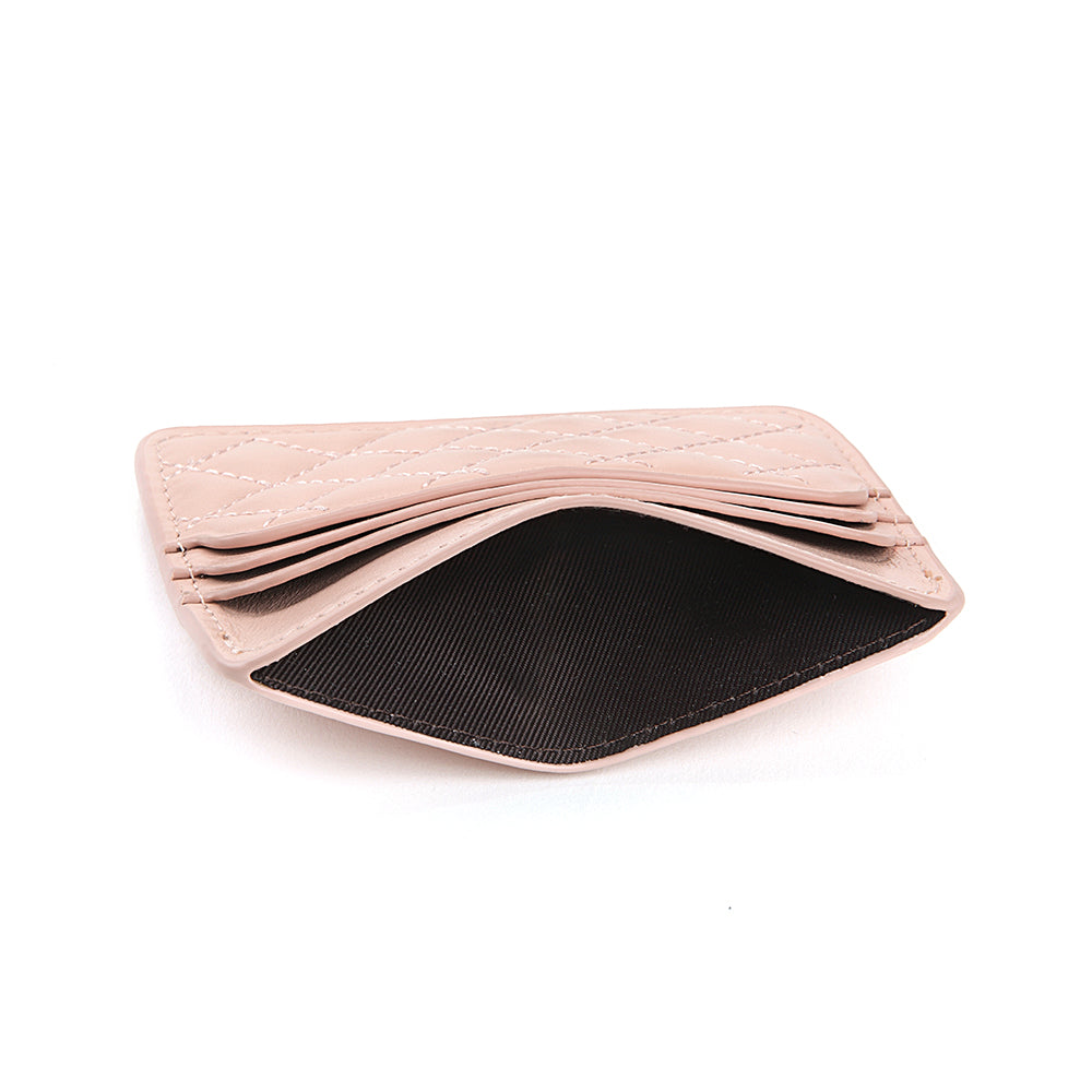 Quilted Diamond Leather Card Holder Wallet