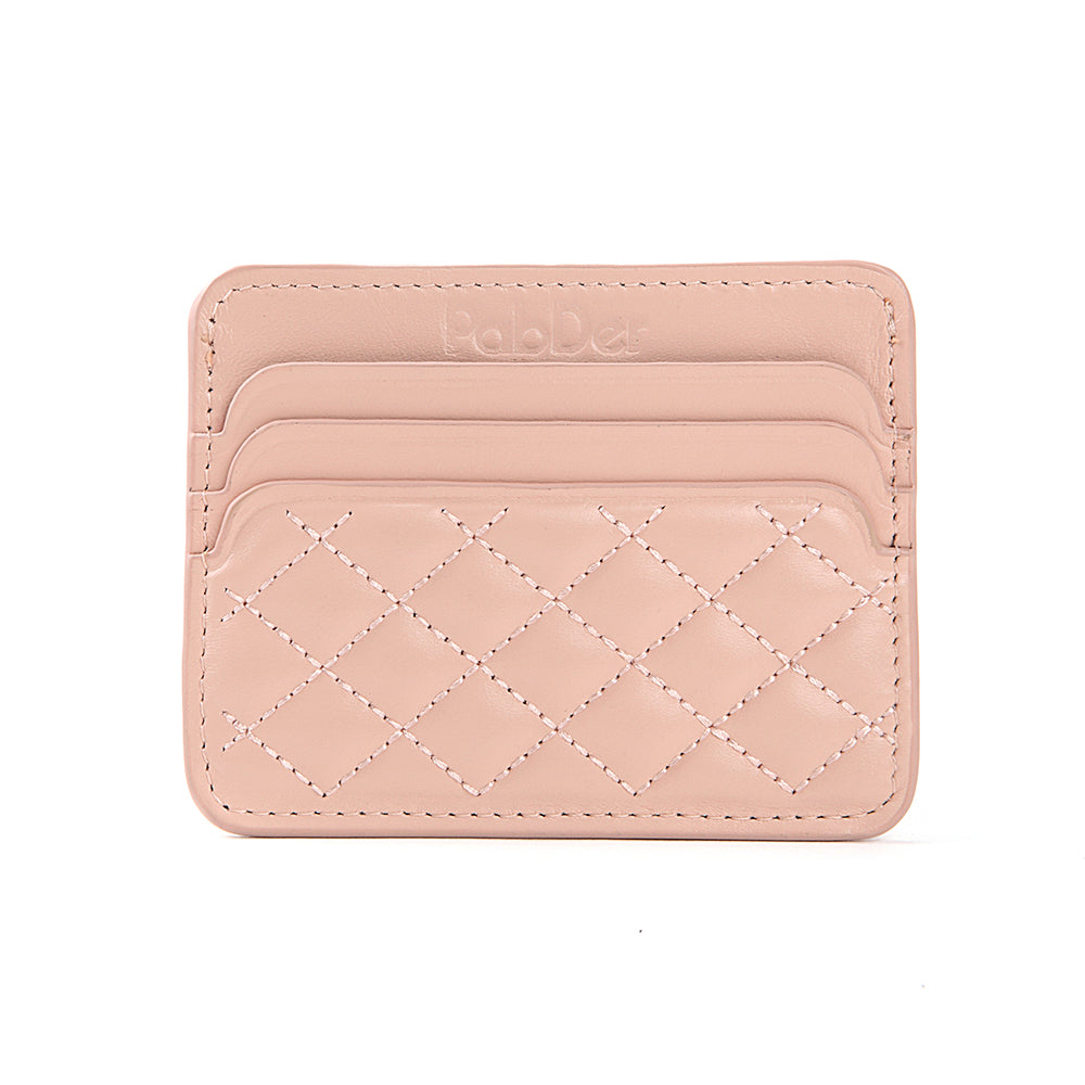 Quilted Diamond Leather Card Holder Wallet