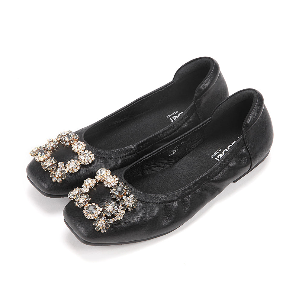 Rhinestone Square Toe Flats