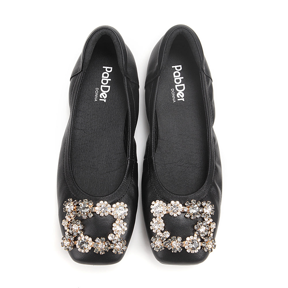 Rhinestone Square Toe Flats
