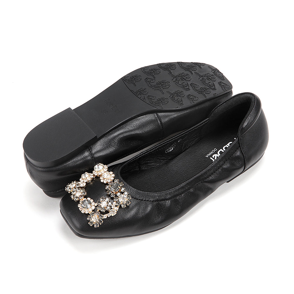 Rhinestone Square Toe Flats