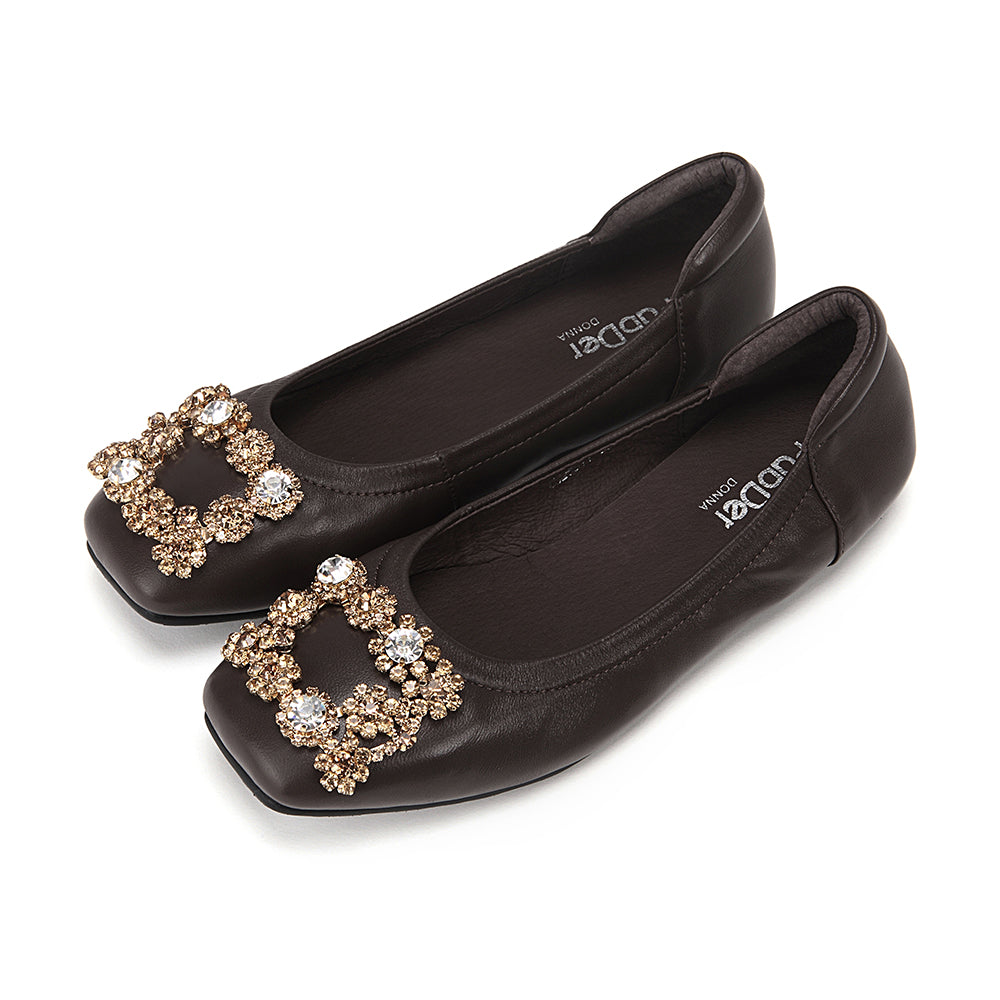 Rhinestone Square Toe Flats