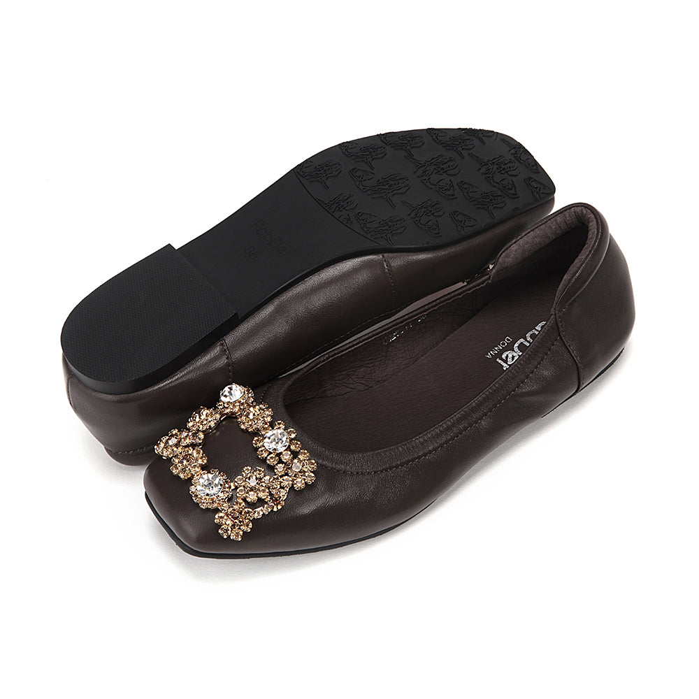 Rhinestone Square Toe Flats