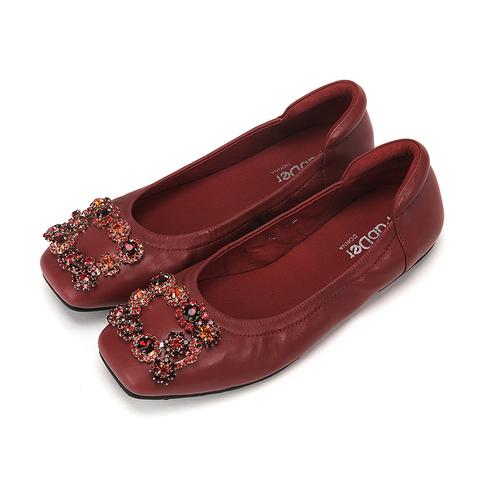 Rhinestone Square Toe Flats