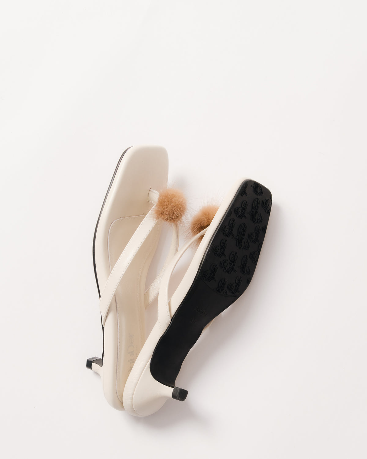 Pom-pom Square Toe Kitten Heel Sandals CS26102