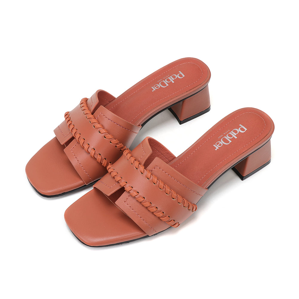 Genuine Leather Block Heeled 2in Sandals