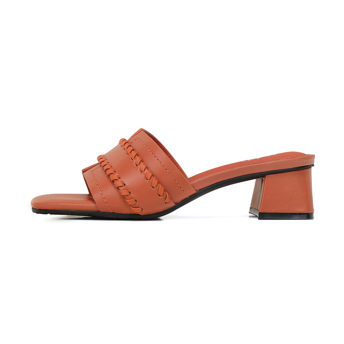 Genuine Leather Block Heeled 2in Sandals
