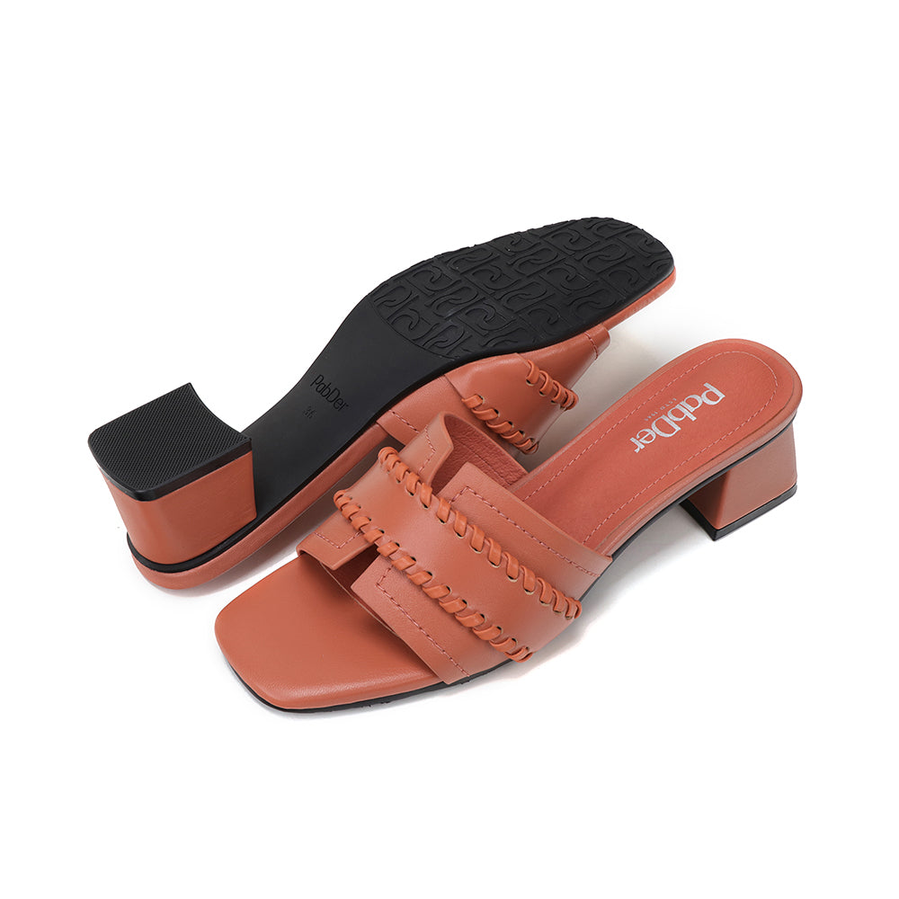 Genuine Leather Block Heeled 2in Sandals