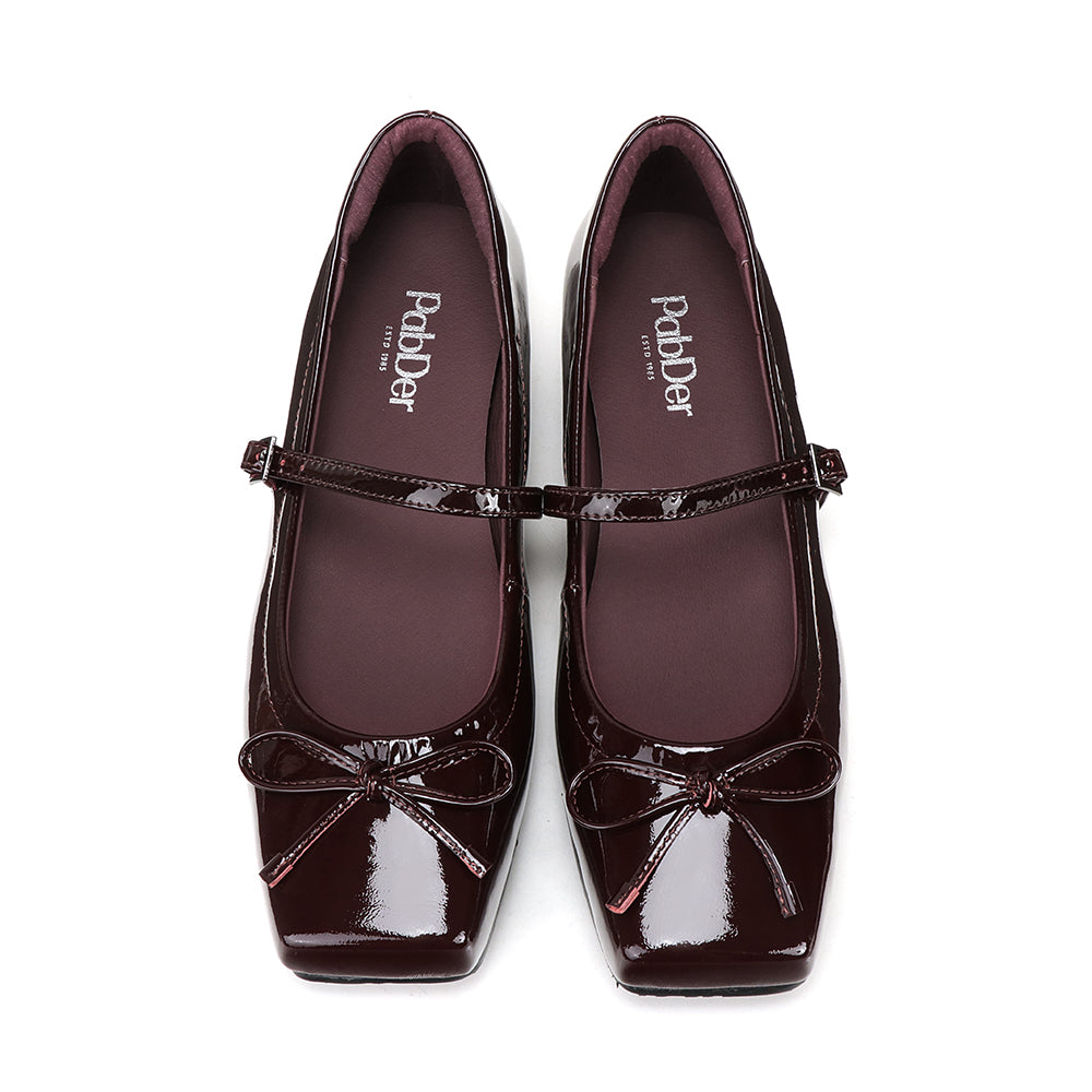 Lacquer High Shine Leather Square Toe 1.5in Heel Mary Jane