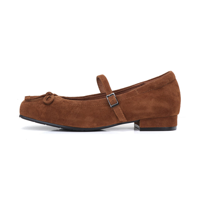 Genuine Suede Leather Square Toe 1.5in Heel Mary Jane