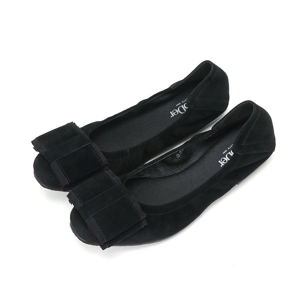 Suede Large Ribbon Ballet Flats